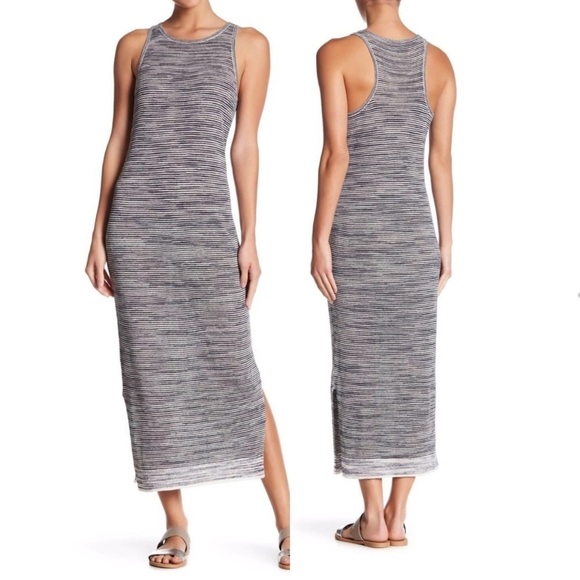 THEORY INTRELLA SPACE DYE STRIPED LINEN BLEND MAXI DRESS - Picture 1 of 5